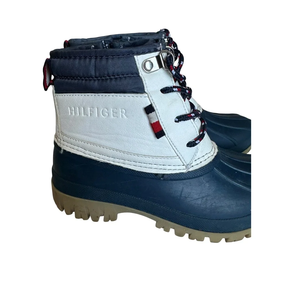 Tommy Hilfiger Kids Navy White Duck Boots Size 13 Zip Up Winter Snow Shoes